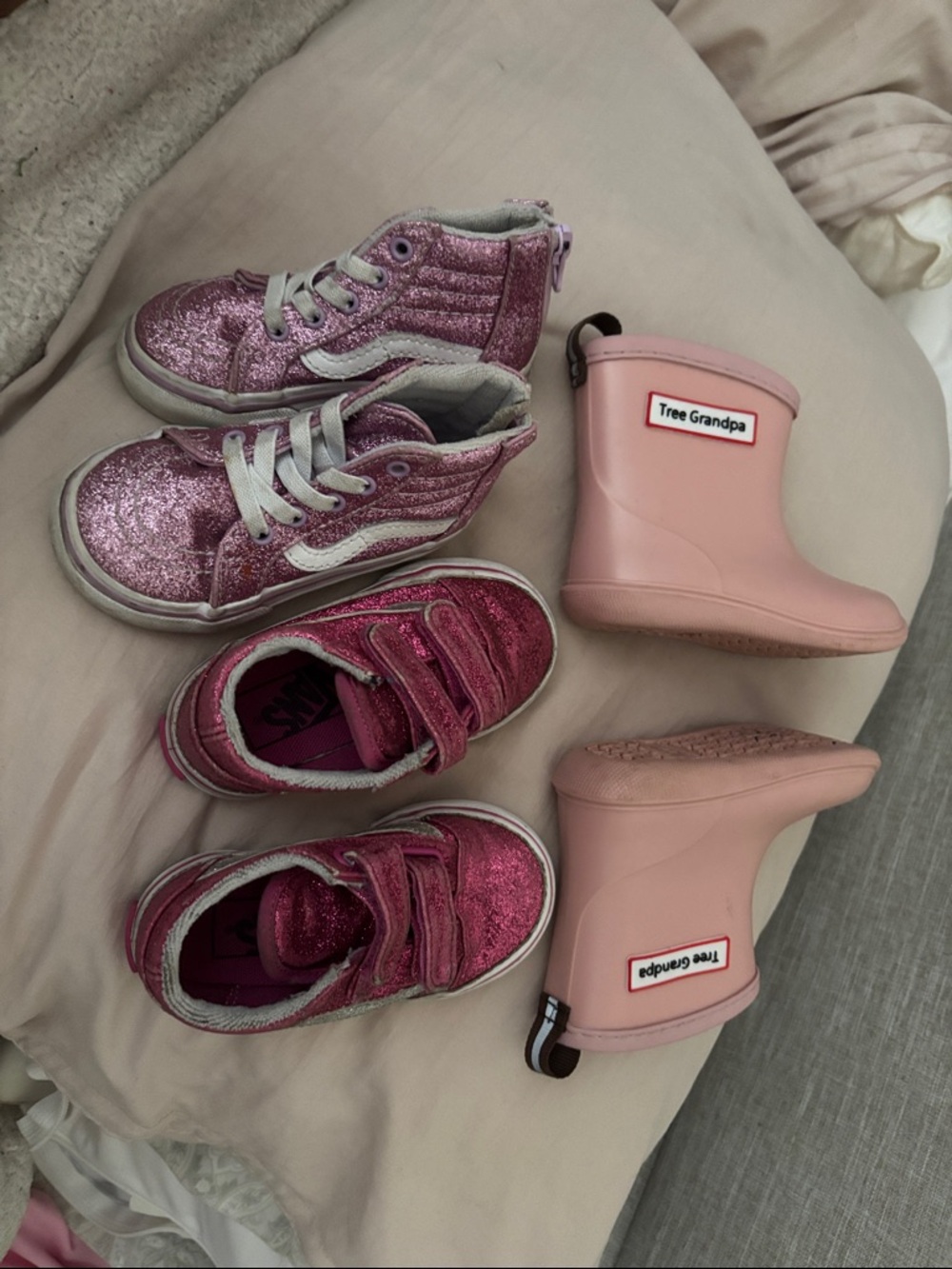 Kids Pink Glitter Sneakers and Rain Boots Set